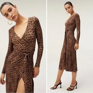 Good American Dress Women’s 0 Daynight Long Wrap Dress Leopard Print Animal